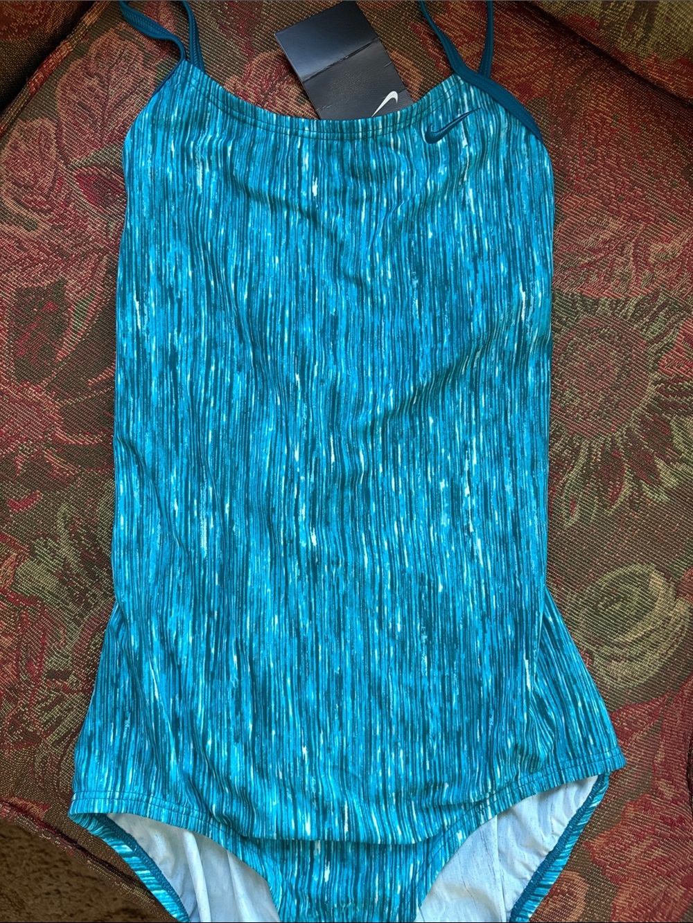 Nike Blue Teal Striped One-Piece Swimsuit